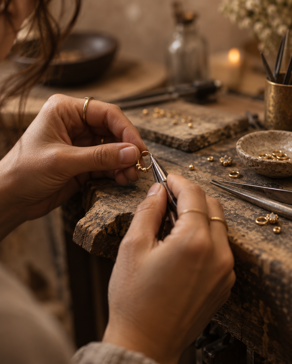 Jewelry artisan crafting a piece by hand